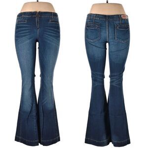 Vintage Y2K Allen B Schwartz Low Rise Denim Flare Jeans Zip Front Size 10